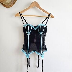 VTG Necessary Objects Y2K Women's Black Blue Sexy Corset Top Bustier Size 34B